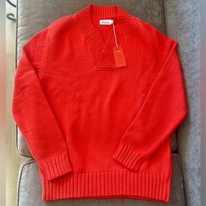 NWT BOLIVARES Men's ARMANDO V-NECK 100% Cotton Red Long Sleeve Cable Sweater, XL
